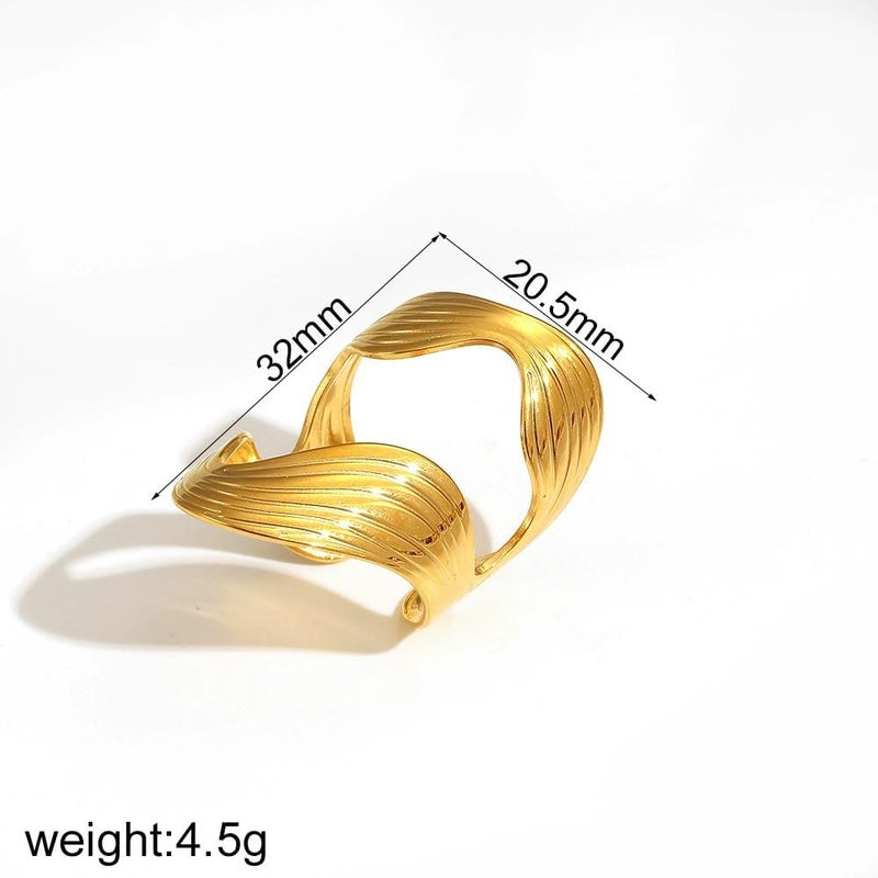 AiTURE Chunky Rings For Women, Gold Silver Thumb Ring Asymmetrical Wavy Curve Ring Adjustable Non Tarnish Dainty Stainless Steel New Year Anniversary Birthday Jewelry Gift - Image 3
